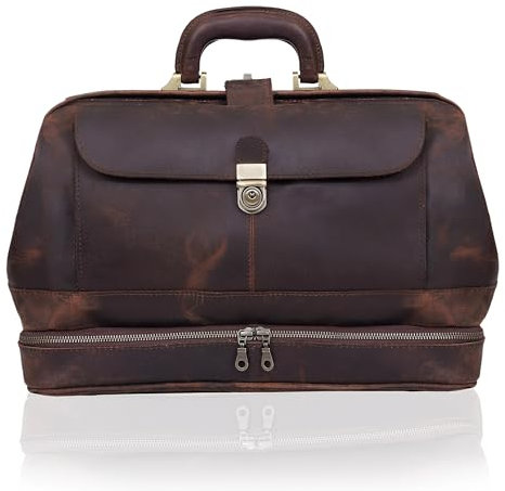 HLC Vintage Leder Aktentasche Arzt Tasche - Echtes Leder Aktentasche - Stil Handtasche - Italienische handgefertigte Medizintasche, Braun, 16 x 7 x 11.5 inches