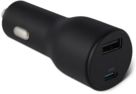 Amazon Basics KFZ-Ladegerät, 48W, USB-C- und USB-A-Anschlüsse, Schnellladefunktion, für Zigarettenanzünder, Schwarz