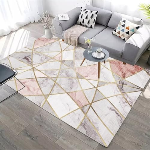 RUGMRZ Auslegware Teppichboden 180x280CM Baby Teppich Junge Couchtisch grau Lila-rosa moderner, stilvoller Wohnzimmerteppich mit Gittermuster