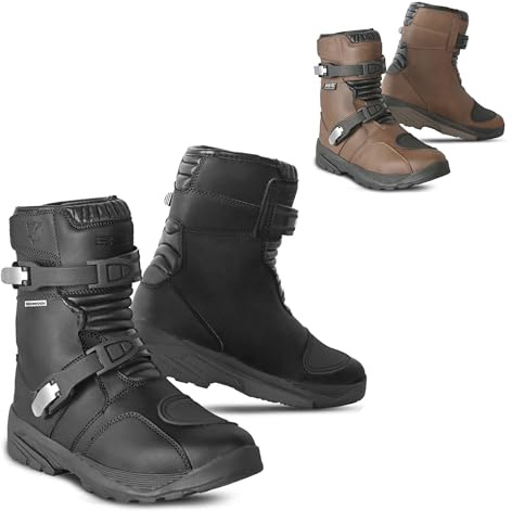 MAXIMO-MOTO Short Ankle Motorbike Boots for Men (Black, Medium, 12), Waterproof Motorcycle Boots for Men, Motorbike Shoes with Fastening Locks & Velcro Closure, Motocross Boots with Anti Skid Sole