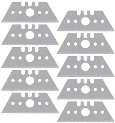 10 Pezzi Lame per Cutter con Foro,52 x 19 x 0,6 mm Lame Trapezoidali Lame per Taglierino Lame Di Ricambio Multiuso,Accessorio per Cutter Set di Lame per Tagliare Pelle,Tappeti e Cartone Spesso