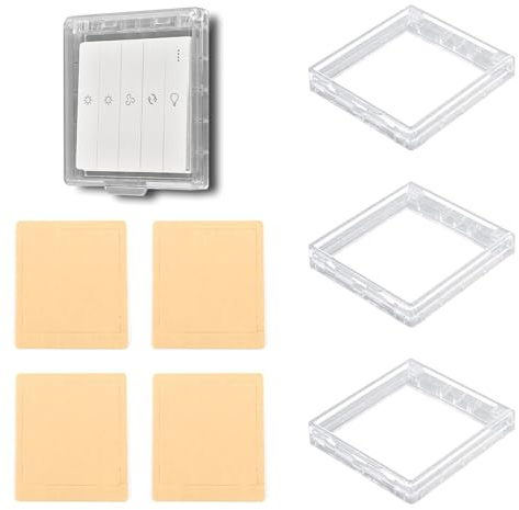 0XBIT 4 Stück Steckdose Abdeckung, Transparent Steckdosen Schutz, Klebstofftyp Lichtschalter Abdeckung, Wasser und Staubdicht, für Schaltersteckdosen in Küche, Schlafzimmer und Badezimmer