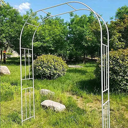Arco de hierro forjado para flores de jardín para plantas trepadoras, arcos de jardín al aire libre para rosales, 150 x 260 cm, color blanco y negro