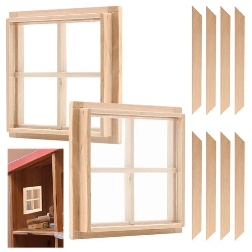Wichtelfenster Miniatur Fenster 2 Stück, Fenster Puppenhaus Puppenhausmöbel Holzfensterrahmen Fenster Wichtelhaus Bastelzubehör Spielzeug Für Puppenhäuser Dekoration