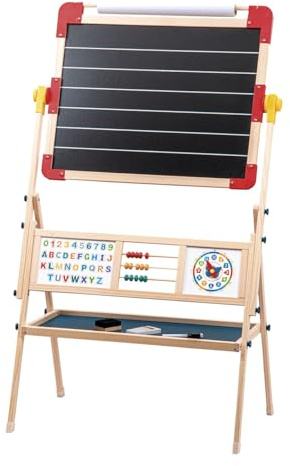 Tachan CPA Toy Group 795T00846 Holztafel 2-in-1, FSC-zertifiziert, doppeltes Schreiben mit Kreide und Markern, inklusive magnetischer Buchstaben, Radierer, Abaco und Uhr