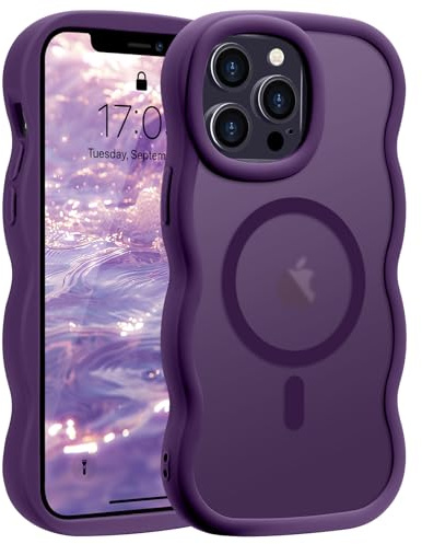 Pepmune Cover per iPhone 12 Pro Max Compatibile con MagSafe, Viola | Cornice Ondulata Forma Magnetica Custodia. Traslucida Opaca Protettiva Sottile Antiurto Case per Donne Ragazze.