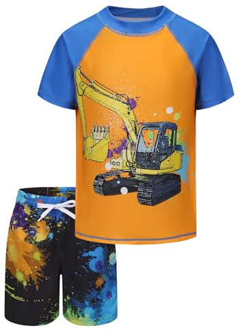 Aisyee Maillot de Bain Enfant 2 Piece t Shirt Anti UV Garcon à Manches Courtes Haut de Bain Garcon Short de Bain Enfant pour Surf Natation Piscine Plage 6 7 Ans