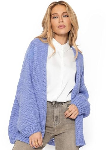 SASSYCLASSY Strickjacken für Damen - Cardigan Damen kurz mit offener Front - Oversize Cardigan Flieder - Grobstrickjacke Langarm - Strickcardigan Größe M