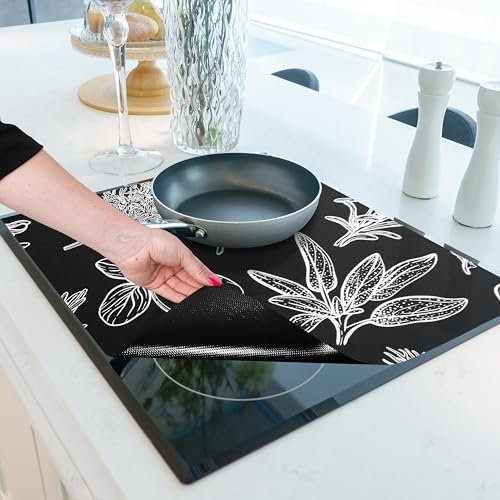 HomeMakers Induction Hob Protector Mat with Cooking Function | Large 61x53cm | Scratch and Spill Heat-Resistant Silicone Cover | Non-Slip Surface | Easy-to-Clean Kitchen Mat(Herbs and Spices)