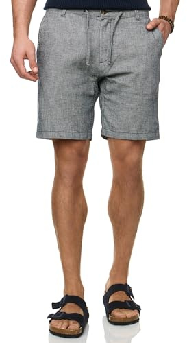 Indicode Herren INErwil Shorts Sommershorts aus Leinen und Baumwollmix | Leichte Shorts aus Leinen mit angenehmem Tragegefühl, kurze Hose, Bermudas, Herrenshorts, Freizeithose, Sommerhose für Männer