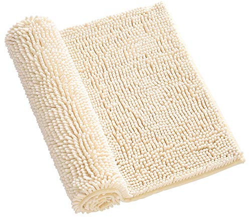 Surwin Luxueuse Tapis de Bain Antidérapant Chenille, Tapis Salle de Bain Absorbant en Microfibre Chenille, Doux et Confortable Lavable pour Douche, Baignoire (Beige,40x60cm)
