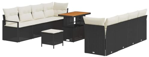 vidaXL Modulares Gartensofa Set mit Kissen, 4-Sitzer in Schwarz und Creme, robust, wetterfest und bequem für die Terrasse, pflegeleicht. Lounge-Bereich.