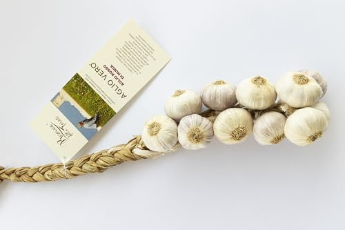 Nubian Red Garlic – Hand-Braided Bunch of 11 Bulbs – 100% Natural, Sun-Dried and Artisanally Grown in Sicily