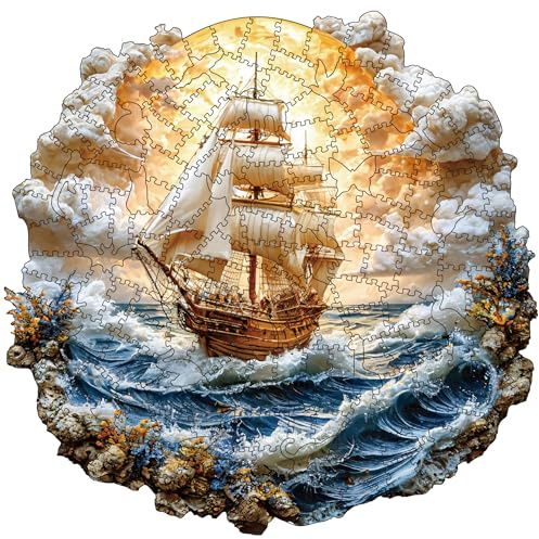 Holzpuzzle Erwachsene, 200 Teile Seeschiff Wooden Puzzle, Einzigartiges Tierform Holz Puzzle, Kreatives Weihnachten Geschenke
