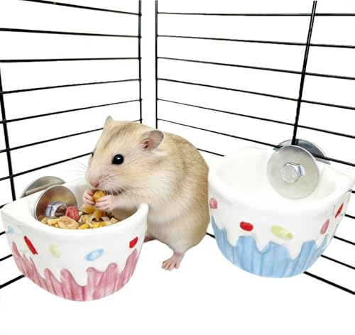 2 Pack Hamster Food Bowl Ceramic Cage Accessories for Gerbil Mice Hedgehog