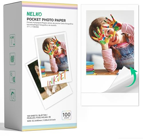 Nelko Original Fotopapier für PP01, Selbstklebendes Fotopapier, 100 Blatt | Leicht abziehbar, Ideal für Bullet Journal und DIY-Projekte, 52,3 x 90 mm (2,06 x 3,54), Weiß