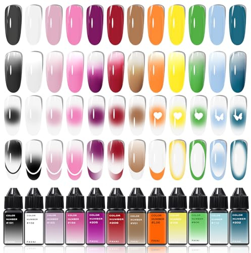 FAVAI Airbrush-Gel-Nagellack, Acetonfreier 12 * 15 ml Airbrush Gel Polish UV mit feinem Sprühnebel, UV Nagellack für Nagelverläufe ohne Verdünnung, Nagelkunst für die DIY-Maniküre