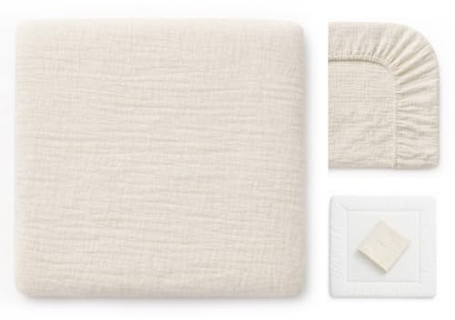 Wickelauflagenbezug 100% Baumwolle Musselin Bezug für Wickelauflage 85x75 und 75x75 cm – weicher Wickeauflagenüberzug, atmungsaktiv & waschbar CREME