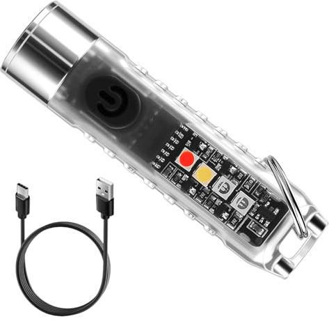 Mini Powerful Torch LED Super Bright 400LM USB-C Pocket Keychain Flashlight Rechargeable with UV Red Blue Light 6 Modes Keyring Flashlight with Magnet IP65 Waterproof for Night Camping Emergency