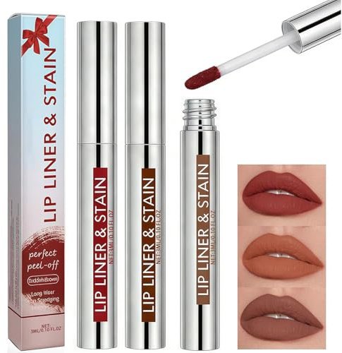 3 Farbnuancen Peel-Off Lip Liner Stain,Langanhaltender Abziehbarer Lippenfleck,Hochpigmentierter Lipliner,Wasserdichtes Matte Finish,Mit Pflegender Formel,Für Alltag,Party,Hochzeit& Geschenk
