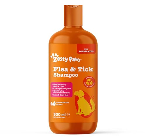 Zesty Paws Flea & Tick Shampoo for Dogs, 500ml | Naturally Deters Pests & Eggs, Supports Itchy & Irritated Skin, Healthy Coat | Cedarwood, Clove, Rosemary & Peppermint Oil