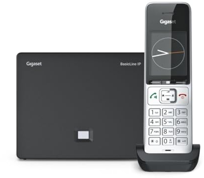 Gigaset BasicLine IP + Comfort 500HX Set, HD-Sprachqualität, Silber-Schwarz | Basisstation für Internet-Telefonie, inkl. HX-Mobilteil, Made in Germany, [Kompatibel in DE, IT, FR, NL, BE, ES, CHE]