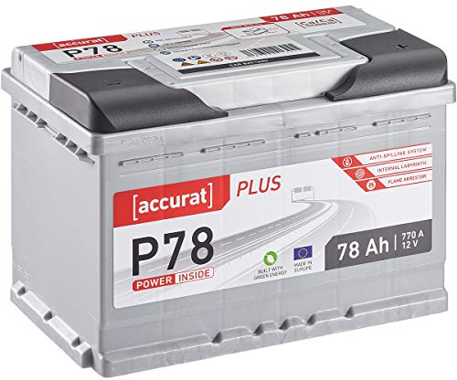 Accurat Plus P78 Autobatterie - 12V, 78Ah, 770A, zyklenfest, wartungsfrei, 35% mehr Startleistung, Ca-Technologie, Kaltstartkraft - Starterbatterie, Nassbatterie, Blei-Säure Batterie