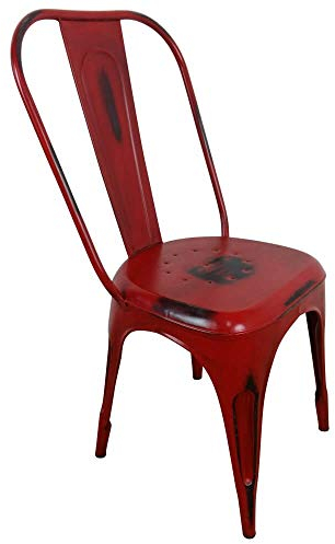 Retro Bistrostuhl aus Metall stapelbar - Vintage Design - Stapelstuhl mit Industrie Look für Esszimmer, Küche, Balkon - Stabiler Küchenstuhl Used-Look - Metallstuhl mit Lehne Farbe Rot
