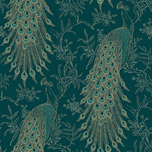 Pandore Peacock Wallpaper Teal/Gold Rasch 405804