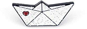 Naehgedoens.de Pin Papierboot | Weiß mit Glitzer und rotem Herz | Brosche | Anstecknadel | Anstecker