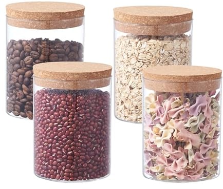 ORNAMI Airtight Glass Pantry Storage Canister Jar with Cork Stopper Lid | BPA-Free, Clear Kitchen Storage Jar (4, 0.8L)