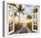 PICANOVA – Bild auf Leinwand Palmenweg zum Meer Fenster 40x30cm – Leinwandbild – Premium Leinwanddruck – Wandbild Kunstdruck Auf 2cm Holz-Keilrahmen Wohnzimmer Wanddekoration – Strand