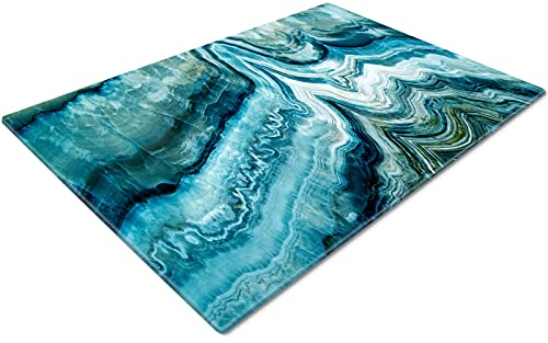 Glass Chopping Board | Kitchen Worktop Protector | Multifunctional Cutting Board | Work Top Savers | Kitchen Accessories | Extra Large | Teal White Design