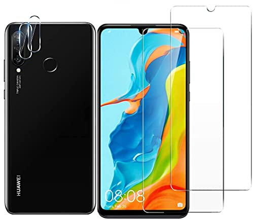 X-Dision [2 Stück Displayschutzfolie Kompatibel mit Huawei P30 Lite +[2 Stück] Kameraobjektivschutz [Einfache Installation,HD Clear,Mehrere Verteidigungstechnologien] Gehärtetes Glas