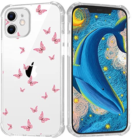 LuGeKe Cute Pink Butterfly Clear Case with Design for iPhone XR, Butterflies Pattern Cover Slim Soft Transparent Shockproof TPU Bumper, Full Body Protection Personalised Phone Case