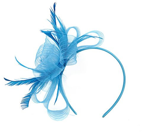 Women Fascinator Hat Flower Wedding Fascinator Headband Feather Flapper Bridal Headdress Headpieces Pillbox Hat Bowler Mini Top Hat Hair Clips Race Ascot Hats for Evening Party Prom (lake blue)