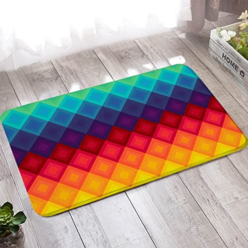 Banemi Teppich Läufer, Fussmatte Aussen 60X90cm Bunt Regenbogen Farbgittermuster für Wohnzimmer Schlafzimmer