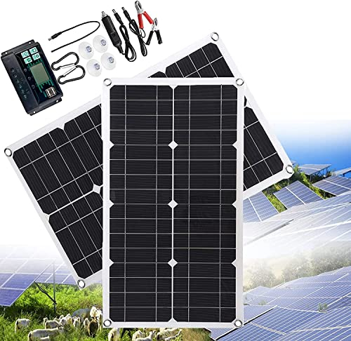 GBHJJ Kit de Panneau Solaire 250W 12V 24V, avec ContrôLeur de Charge 30A, Panneau Solaire + ContrôLeur pour Batterie de Camping-Car, Bateau, Caravane et Applications Hors RéSeau,2 * 250W