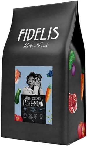 Fidelis - Getrocknetes Lachs-Menü für Hunde 1kg - Premium Hundefutter trocken mit 80% Fischanteil, Gemüse & Obst - Proteinhaltiges Trockenfutter Hund schonend getrocknet - Zucker- & Getreidefrei