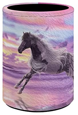 Kuiaobaty Tribal Horse Print Runder Stifthalter 3D Pferde Stiftehalter für Zuhause und Schule, Frauen Mode Leder Make-up Pinselhalter
