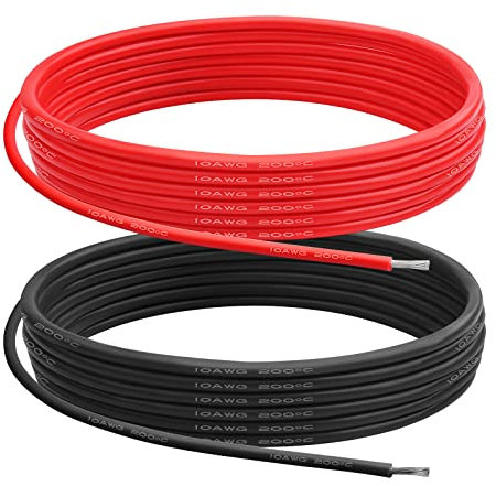 10AWG Cavo Elettrico Silicone, 10 Gauge 5.3 mm² 6m(3m Rosso + 3m Nero), Flessibile 1050 Fili 0,08 mm di Rame Stagnato Filo ad Alta Temperatura per Auto RC/Marine/Droni/Barche/Arduino