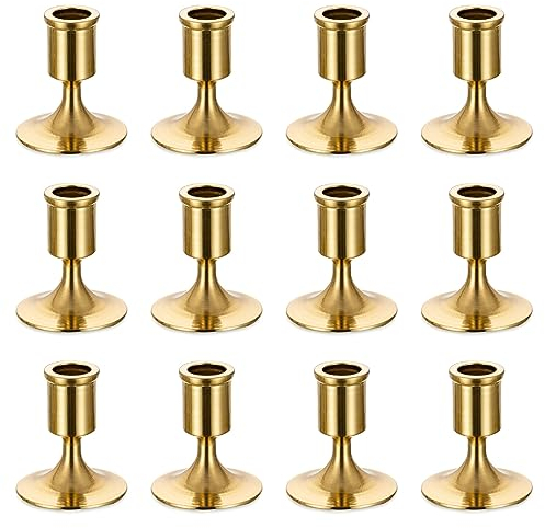 Romadedi Kerzenständer Gold Stabkerzen Metall - 12er Set Kerzenhalter Stabkerze Kerzen Ständer Vintage Morden Deko für Hochzeit Tischdeko Weihnachten Wohnzimmer Adventskranz