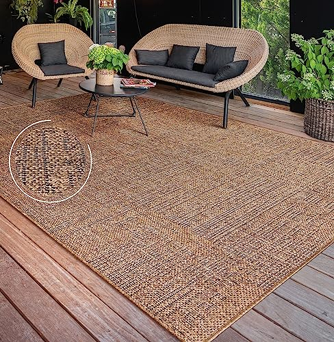 Paco Home Outdoor Teppich wetterfest & langlebig Flachgewebe in moderner Jute-Sisal-Optik in Naturtönen Gemustert Perfekt für Terrasse, Balkon, Garten & Küche, Grösse:80x150 cm, Farbe:Beige 3