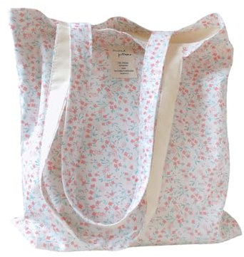 Kehpish Bolsa de lona de algodón, reutilizable, suave, bolsa de tela para comestibles, bolsa de hombro floral para playa, viajes, compras, Bolsa de tela para comestibles, diseño floral B, 13.7 inches