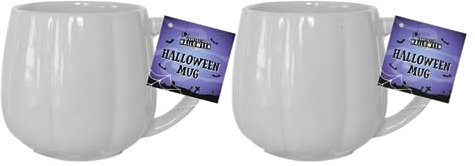 Fyne-Finds Set of 2 White Ceramic Pumpkin Mug Coffee Water Tea Cup Halloween Kitchen Accessory Tableware