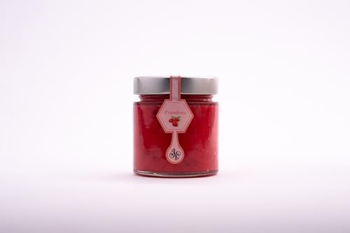 Miel à la framboise - sans sucre ajouté, ni conservateur - Miel 100% naturel - Pot en verre de 230g