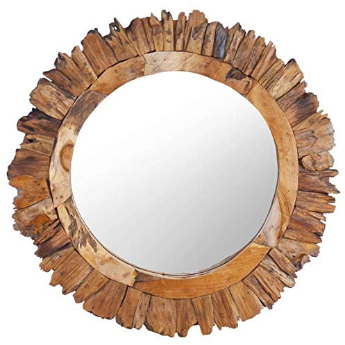 Homgoday Wandspiegel 60 cm aus Teakholz rund, Badezimmerspiegel, Vanity Spiegel, Badezimmerspiegel, Badezimmerspiegel Wandspiegel GG