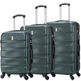 Set Valise Rigide 3 Pièces | Valise Cabine + Valise Moyenne + Valise Grande Taille | 55x40x20 + 65cm + 75cm | Vert