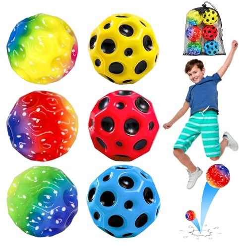 MOKIDO 4 Stück Moonballs, Spaceballs Regenbogen Gummiball Set, Springball & Flummi für Kinder, Hohe Sprungkraft, Astro Jump Ball, Spielball für Drinnen & Draußen