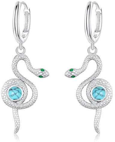 Schlange Ohrringe, 925 Sterling Silber Vintage Malachit/Mondstein/Schwarzer Onyx/Onyx/Türkis Schlangen Huggie Creolen Ohrringe Schmuckstücke für Frauen (Türkis)